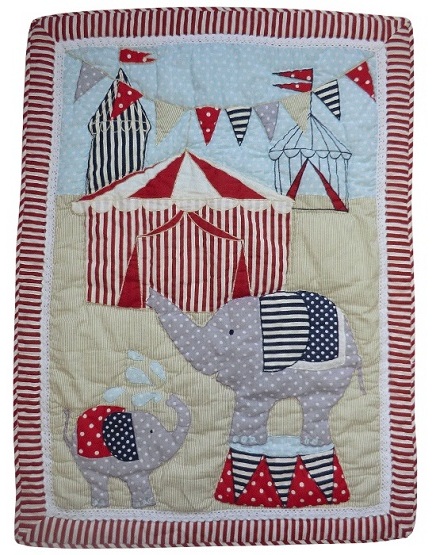 Baby Quilt Nursery Bedding By Powell Craft Circus Quilt Crib Bedding Code Q105 Mixed Fabric Pocket Stitched Bed With A Patchwork And Embroidered Elephant Scene