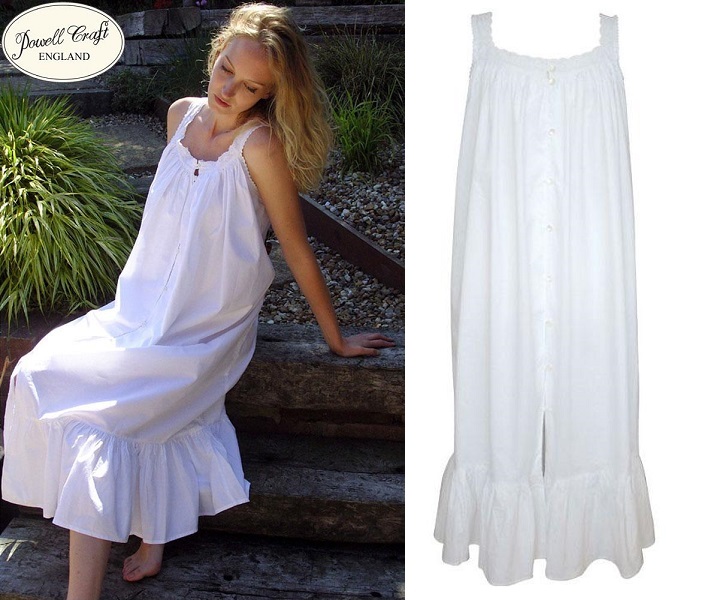 white cotton sleeveless nightgown